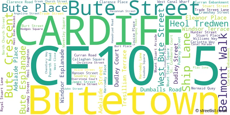 A word cloud for the CF10 5 postcode